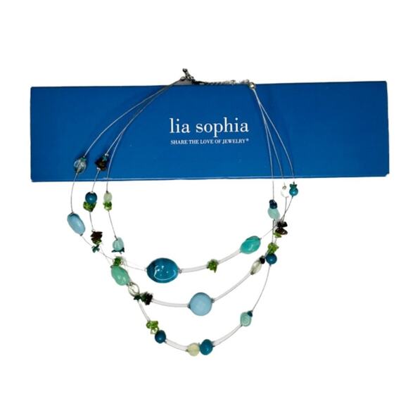 NEW Lia Sophia Multi Strand Blue Necklace - Picture 2 of 2